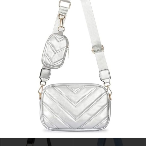 Herard Fashion Handbags - Herald Chevron Quilted Small Crossbody Bag with Coin Purse Pouch Women Silver